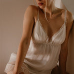 Céline, Babydoll in sheer silk and Chantilly lace - Ariane Delarue Lingerie