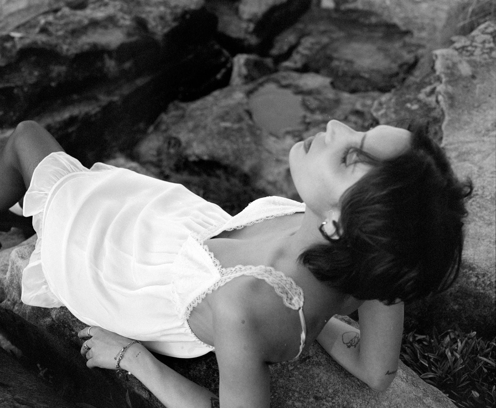 Céline, Babydoll in sheer silk and Chantilly lace - Ariane Delarue Lingerie