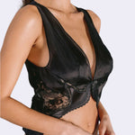Black organza vest top with Leavers lace appliques - Ariane Delarue Lingerie