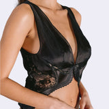 Black organza vest top with Leavers lace appliques - Ariane Delarue Lingerie