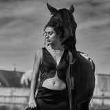 Black organza vest top with Leavers lace appliques - Ariane Delarue Lingerie