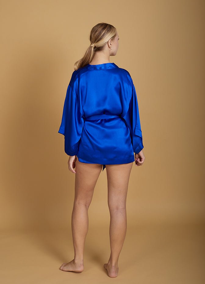 Satin Silk Robe in Electric Blue - Ariane Delarue Lingerie