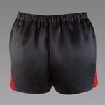 Silk satin bloomers shorts in black with red Leavers lace - Ariane Delarue Lingerie