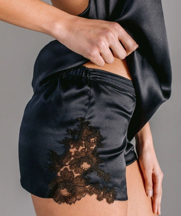 Silk satin bloomers with Leavers lace - Ariane Delarue Lingerie