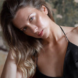 Silk satin camisole in black with Leavers lace - Ariane Delarue Lingerie