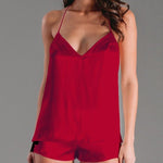 Silk satin camisole in red with French lace appliqué at the back - Ariane Delarue Lingerie