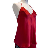 Silk satin camisole in red with French lace appliqué at the back - Ariane Delarue Lingerie