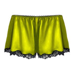 Silk satin tap pants in lime green with French lace - Ariane Delarue Lingerie