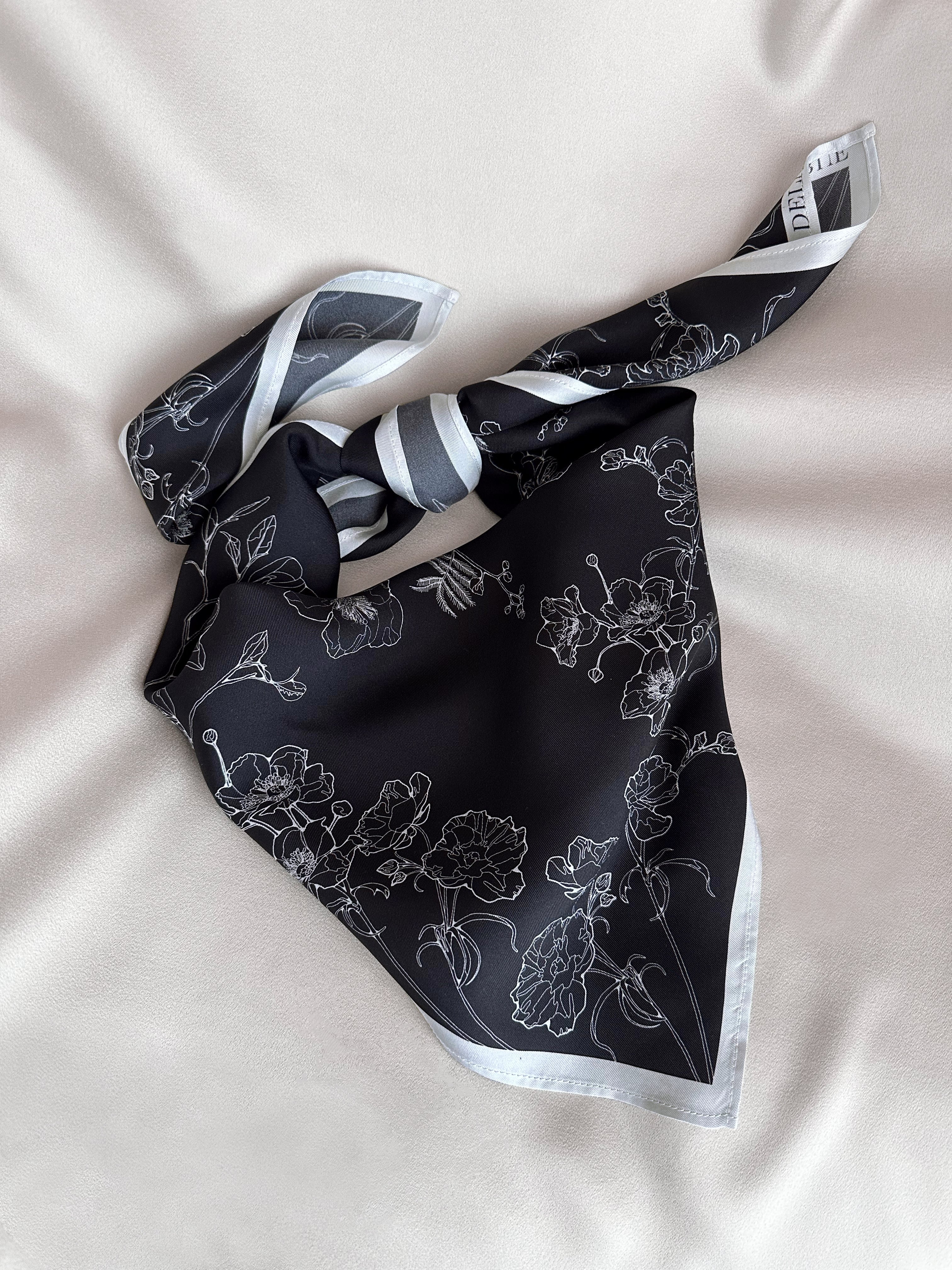 Silk Scarf Carré 90 in Black - Ariane Delarue Lingerie