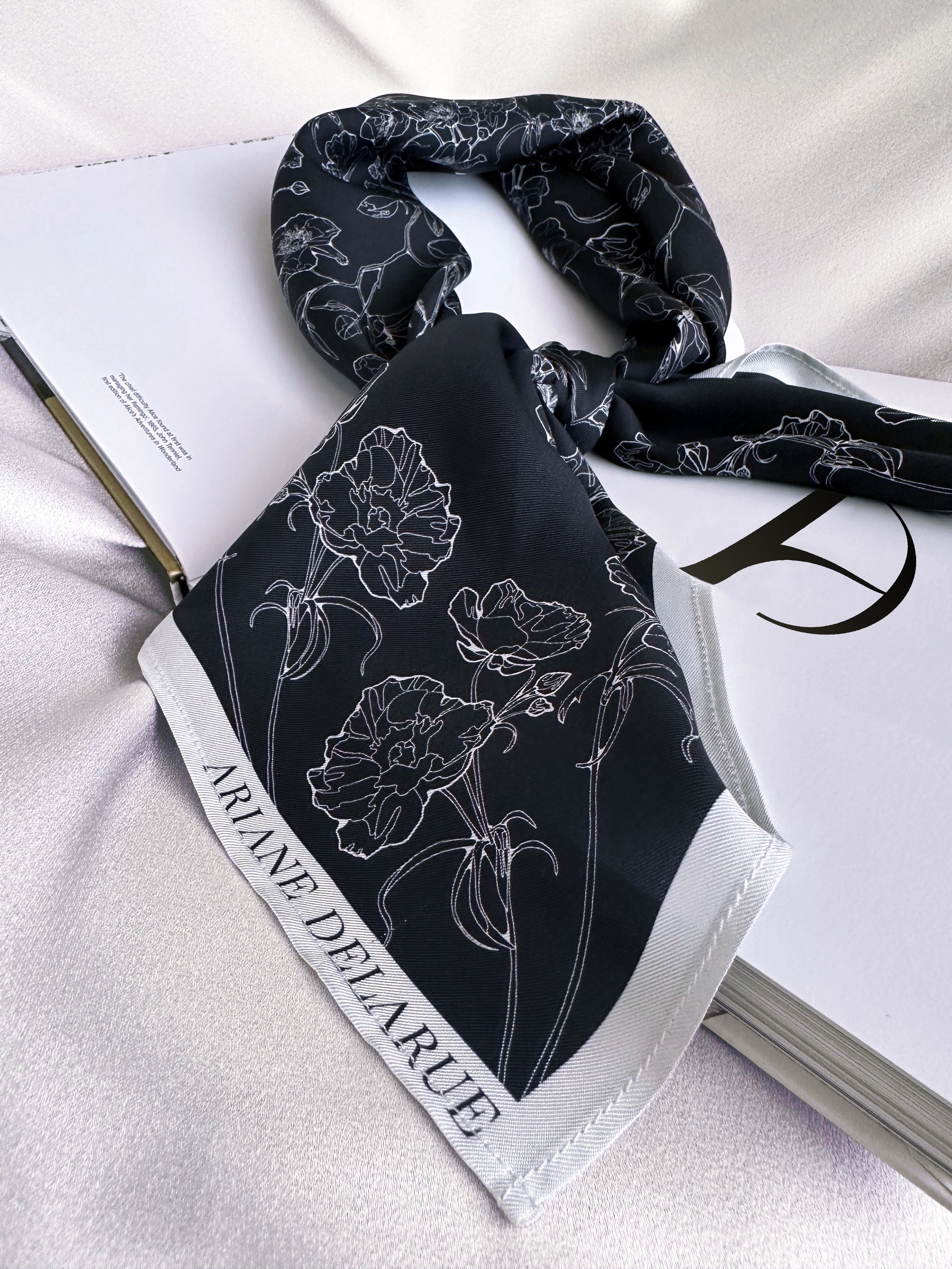 Silk Scarf Carré 90 in Black - Ariane Delarue Lingerie