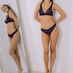 Soft Bralette in navy blue stretch lace - Ariane Delarue Lingerie