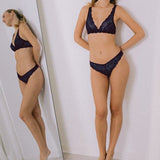 Tanga in navy blue stretch lace - Ariane Delarue Lingerie