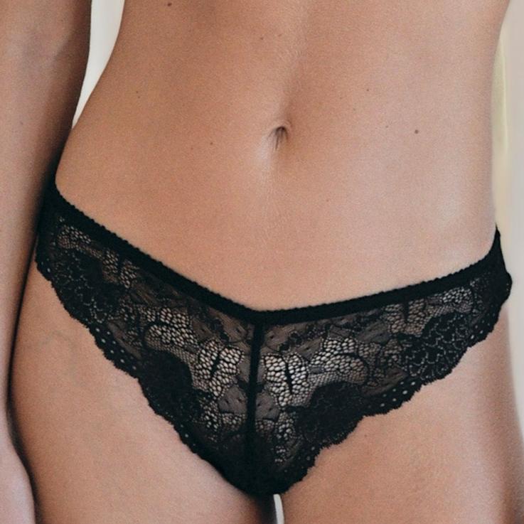 Aline Tanga in Black Lace - Ariane Delarue Lingerie