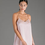 Amanda, Nightdress in satin silk and Leavers lace - Ariane Delarue Lingerie