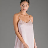 Amanda, Nightdress in satin silk and Leavers lace - Ariane Delarue Lingerie