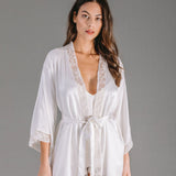 Caroline, Robe in satin silk and embroidered lace - Ariane Delarue Lingerie
