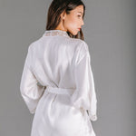 Caroline, Robe in satin silk and embroidered lace - Ariane Delarue Lingerie