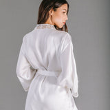 Caroline, Robe in satin silk and embroidered lace - Ariane Delarue Lingerie