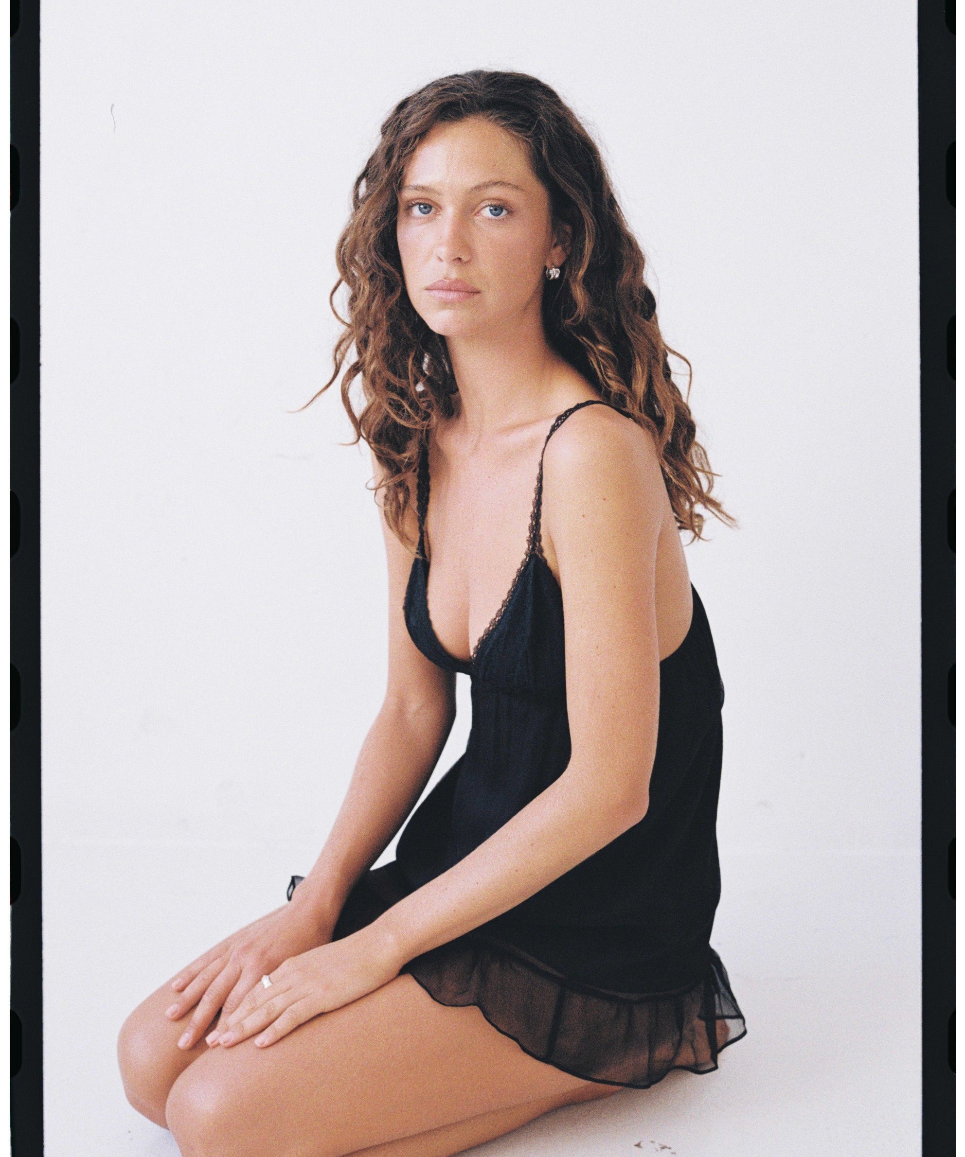 Céline, Babydoll in sheer silk and Chantilly lace - Ariane Delarue Lingerie