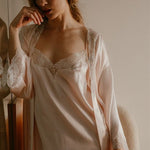 Cyrielle, Nightdress in satin and french lace - Ariane Delarue Lingerie