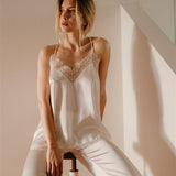 Luxury Satin pyjama trousers in white - Ariane Delarue Lingerie