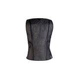 Black organza vest top with Leavers lace appliques