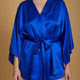 Satin Silk Robe in Electric Blue - Ariane Delarue Lingerie