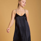 Satin Silk Short Slip Dress in Black - Ariane Delarue Lingerie