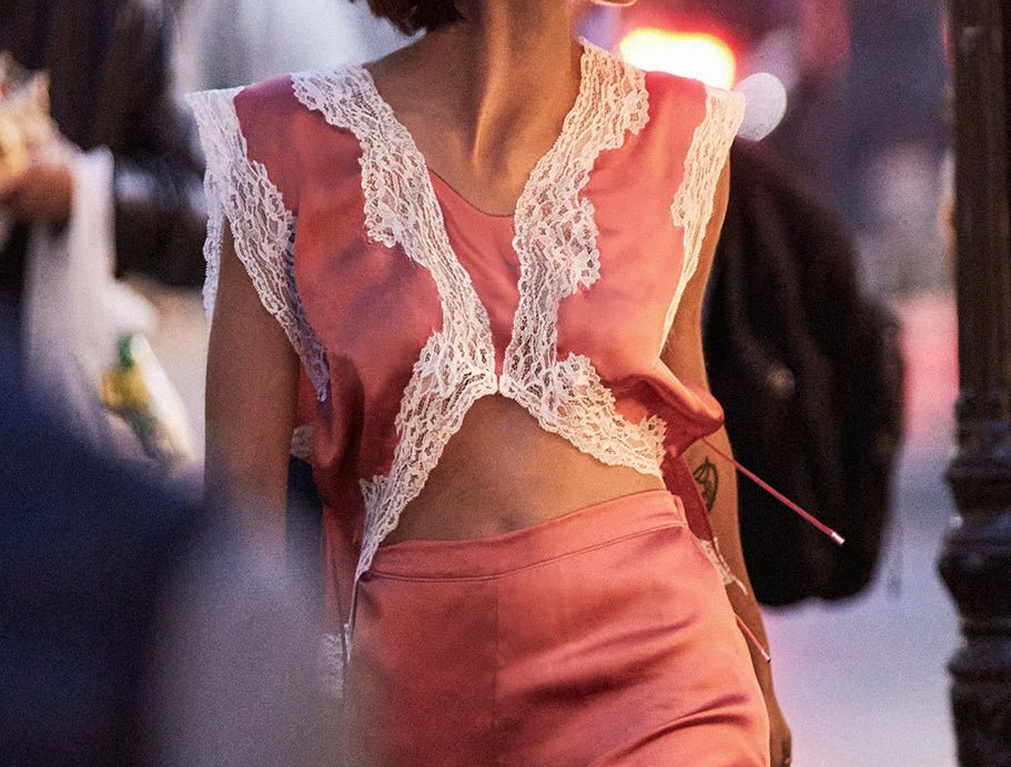 Satin Silk Shorts with French Lace Appliqué, in Terracotta - Ariane Delarue Lingerie