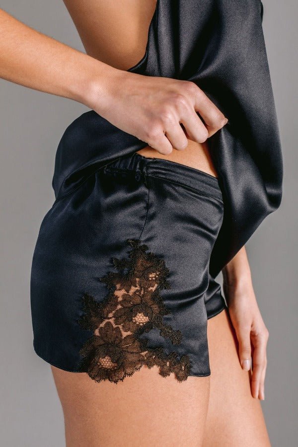 Silk satin bloomers with Leavers lace - Ariane Delarue Lingerie