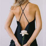 Silk satin camisole in black with French lace - Ariane Delarue Lingerie
