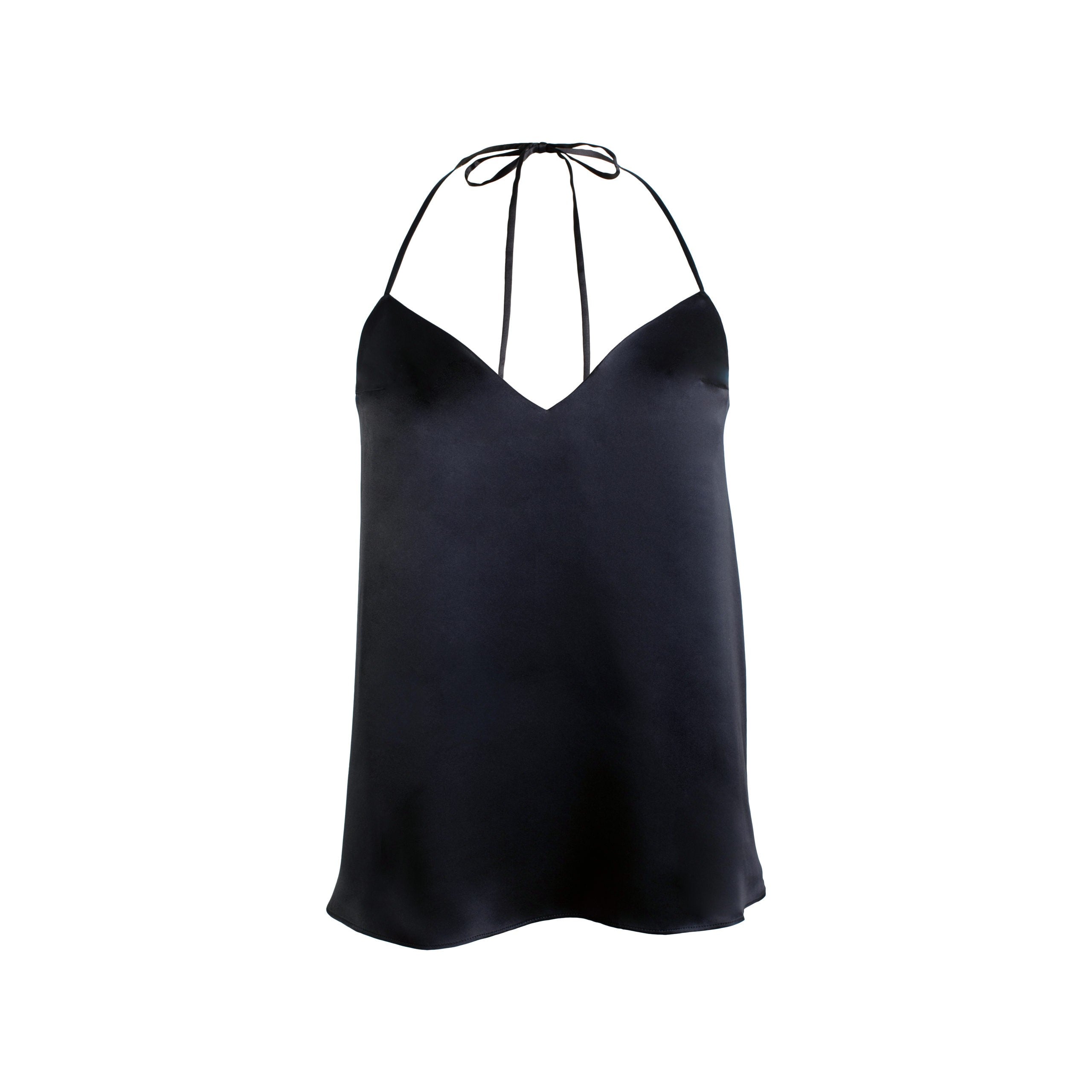 Silk satin camisole in black with Leavers lace