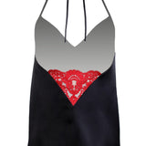 Silk satin camisole in black with red Leavers lace - Ariane Delarue Lingerie