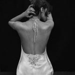 Silk satin camisole in white with French lace appliqué at the back - Ariane Delarue Lingerie