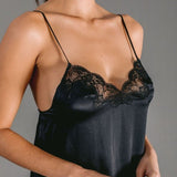 Silk satin nightgown in black with Leavers lace - Ariane Delarue Lingerie