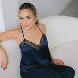 Silk satin pyjama trousers in navy blue - Ariane Delarue Lingerie