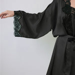 Silk satin robe in black with French lace - Ariane Delarue Lingerie