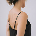 Silk satin slip dress in black with French lace appliqués - Ariane Delarue Lingerie