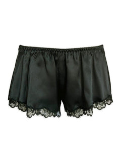 Silk satin tap pants in black with French lace - Ariane Delarue Lingerie