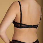 Tanga in Eco-Friendly Black Floral Stretch Lace - Ariane Delarue Lingerie
