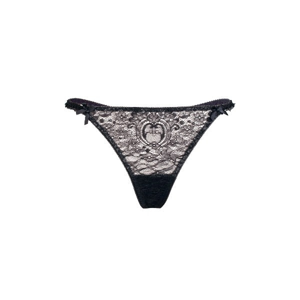 Thong in black Chantilly lace - Ariane Delarue Lingerie